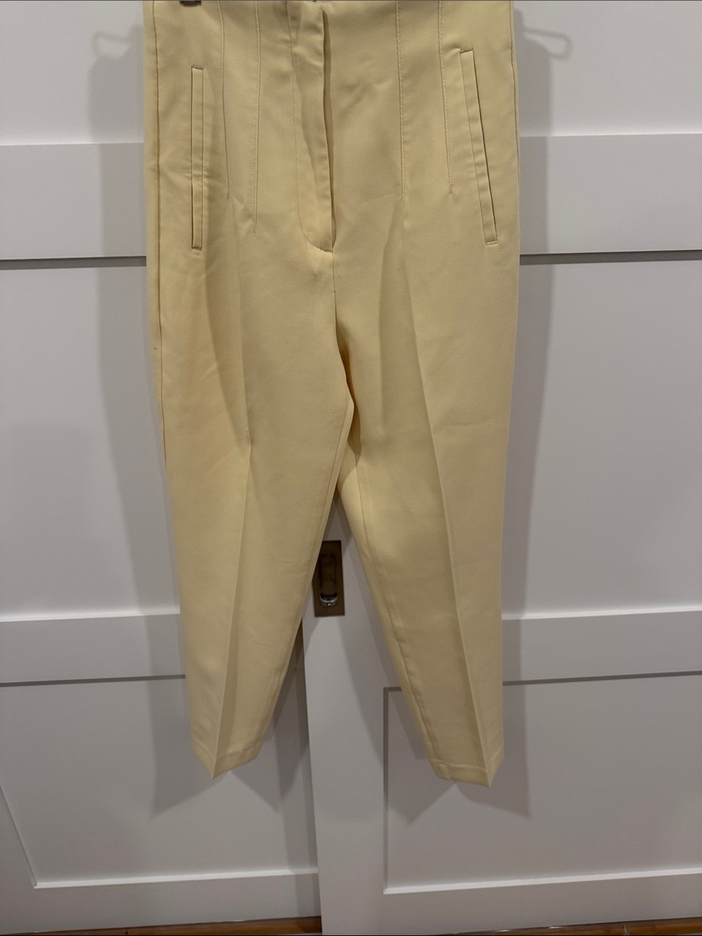 Zara Light Cream Cropped Tapered Trousers